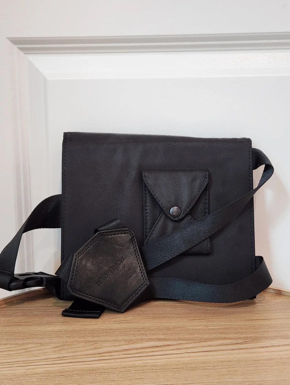 Foregoer Black Men’s Nylon And Leatger Crossbody Sling Bag
